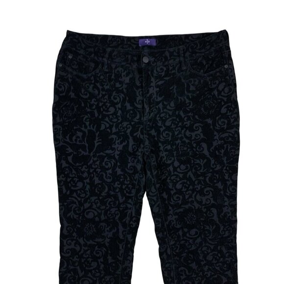 NYDJ Skinny Pants Black Velvet Floral Flocked Stretch Pants 14 Mid Rise - Picture 2 of 7